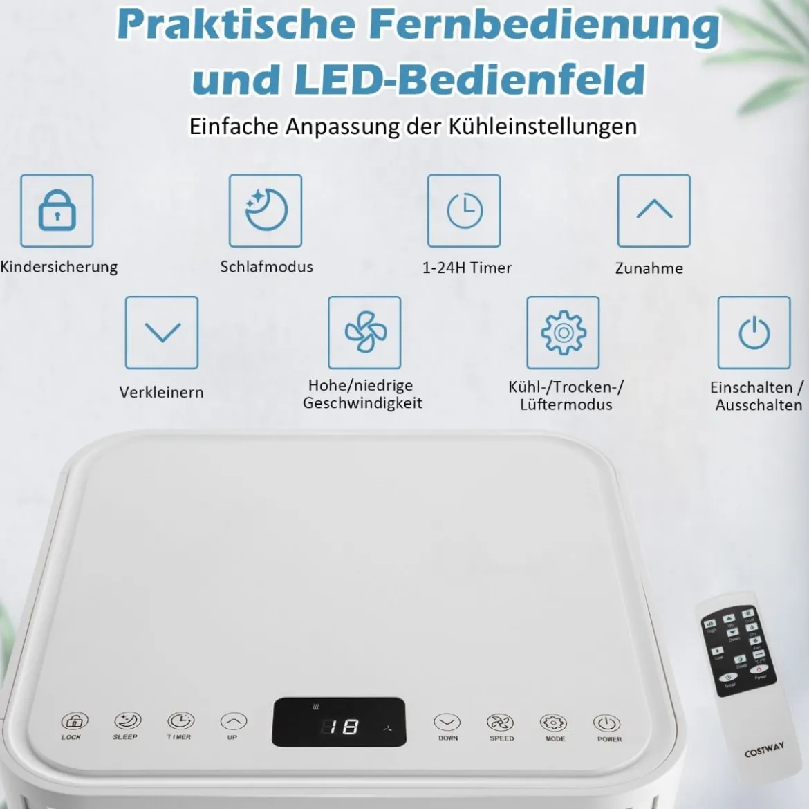 Tragbare Klimaanlage 4 in 1 Luftkühler mit Weißer LED-Anzeige 7000 BTU