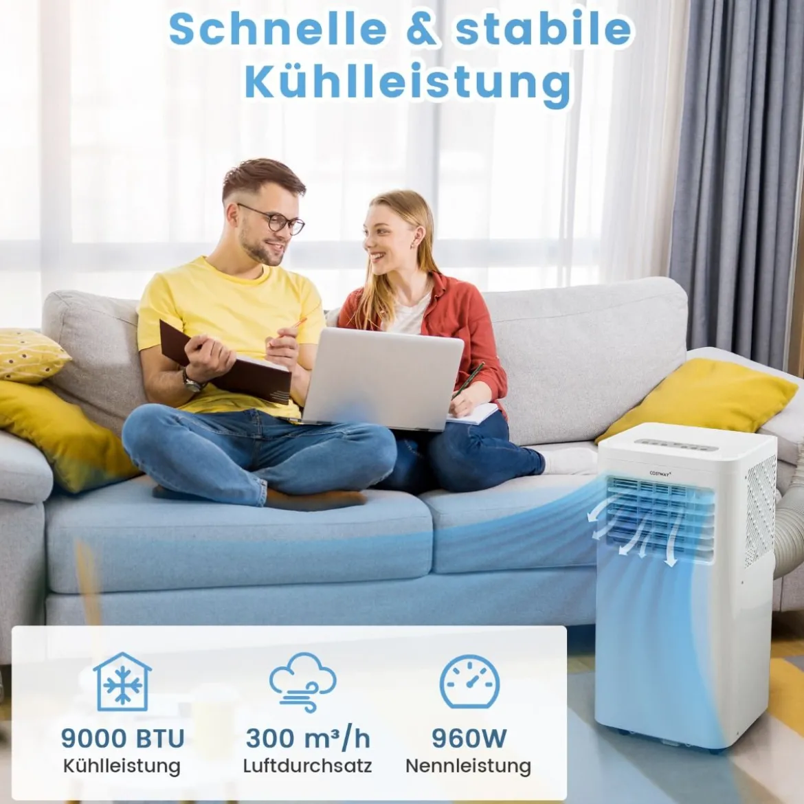 Tragbare Klimaanlage mit 2,5 KW Leistung 4-in-1-Raumkühler mit integriertem Luftentfeuchter