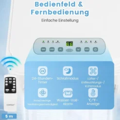 Tragbare Klimaanlage mit 2,5 KW Leistung 4-in-1-Raumkühler mit integriertem Luftentfeuchter