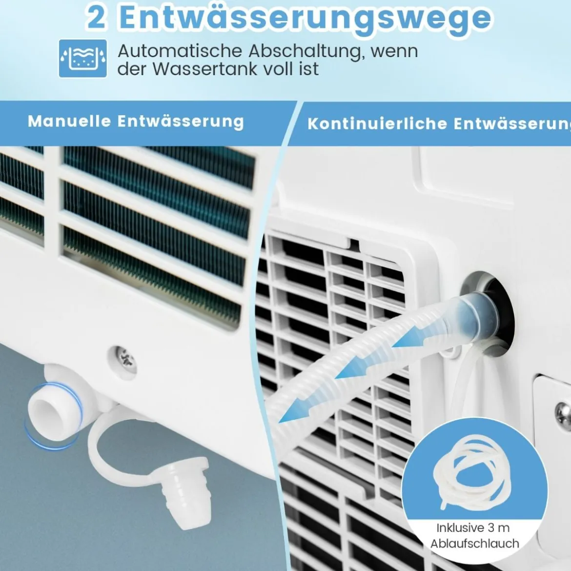 Tragbare Klimaanlage mit 2,5 KW Leistung 4-in-1-Raumkühler mit integriertem Luftentfeuchter