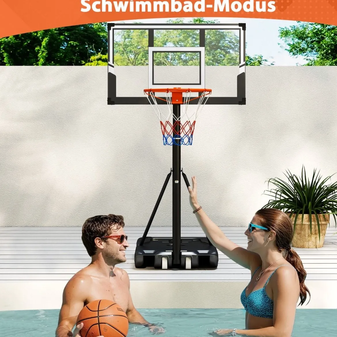 Tragbarer Basketballkorb Höhenverstellbares Basketballtor-System von 1 bis 3 m mit schlagfestem Rückbrett Schwarz