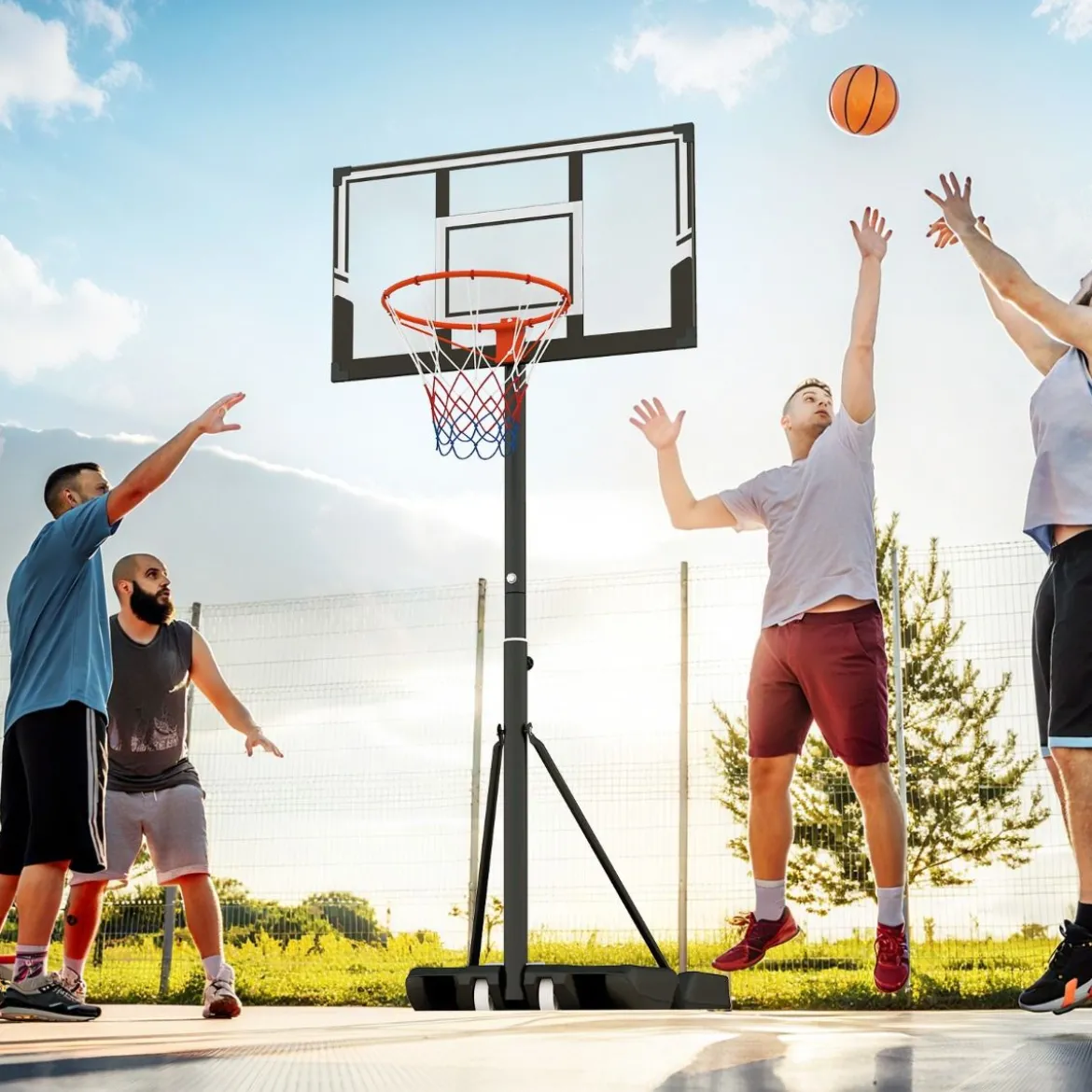 Tragbarer Basketballkorb Höhenverstellbares Basketballtor-System von 1 bis 3 m mit schlagfestem Rückbrett Schwarz