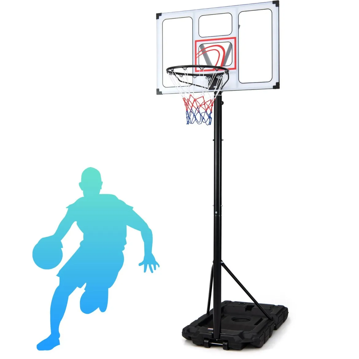 Tragbarer Basketballständer 125-305cm Höhenverstellbarer Basketballkorb mit 109cm Bruchsicherem Backboard
