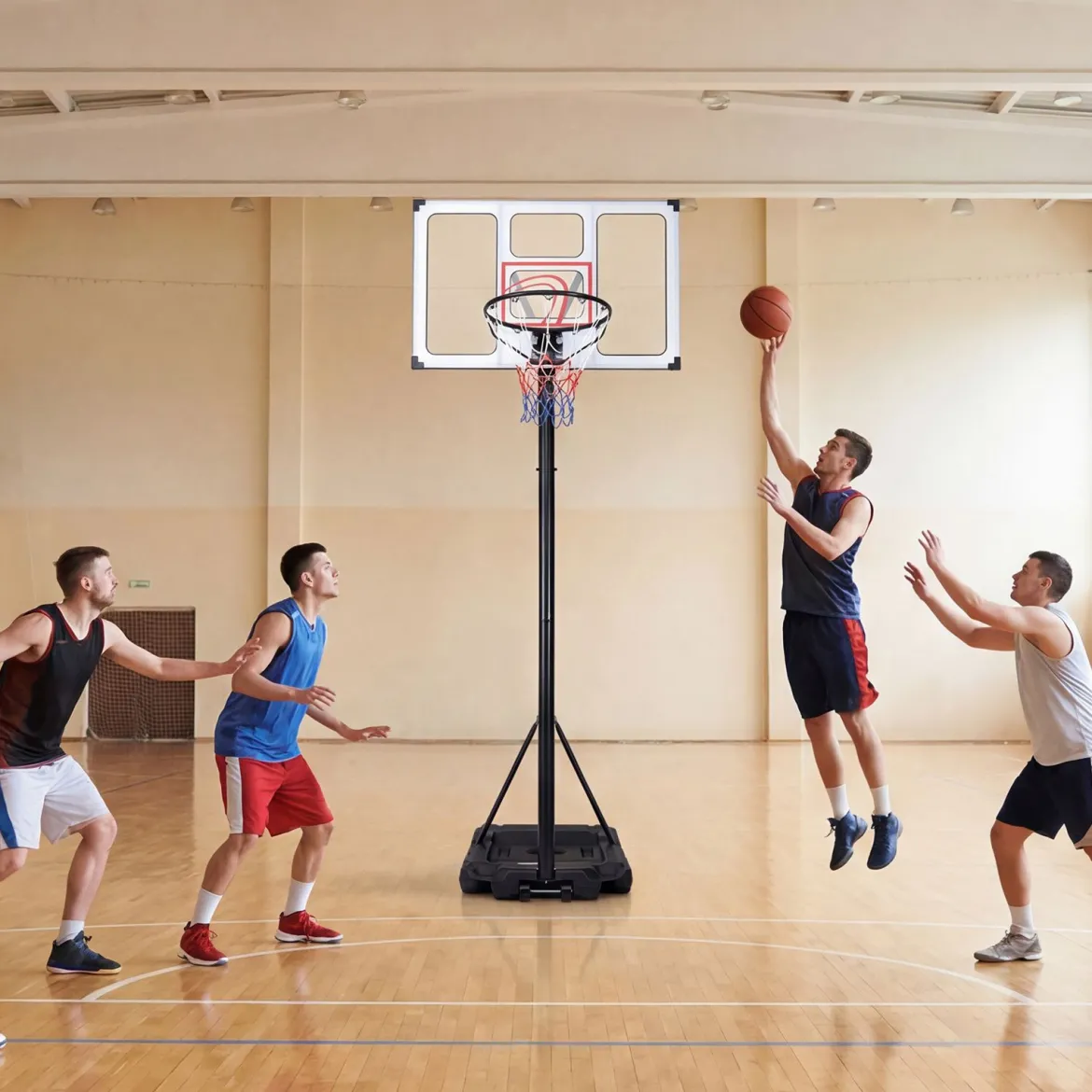 Tragbarer Basketballständer 125-305cm Höhenverstellbarer Basketballkorb mit 109cm Bruchsicherem Backboard