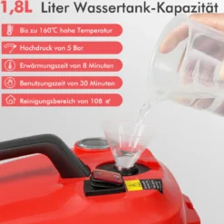 Tragbarer Dampfreiniger 2000W Hochdruck-Dampfreiniger mit 15-teiligem Zubehör vielseitiger Dampfmopp Rot