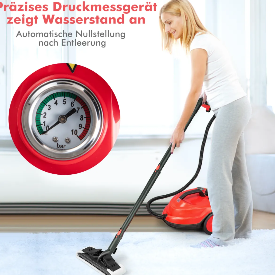 Tragbarer Dampfreiniger 2000W Hochdruck-Dampfreiniger mit 15-teiligem Zubehör vielseitiger Dampfmopp Rot