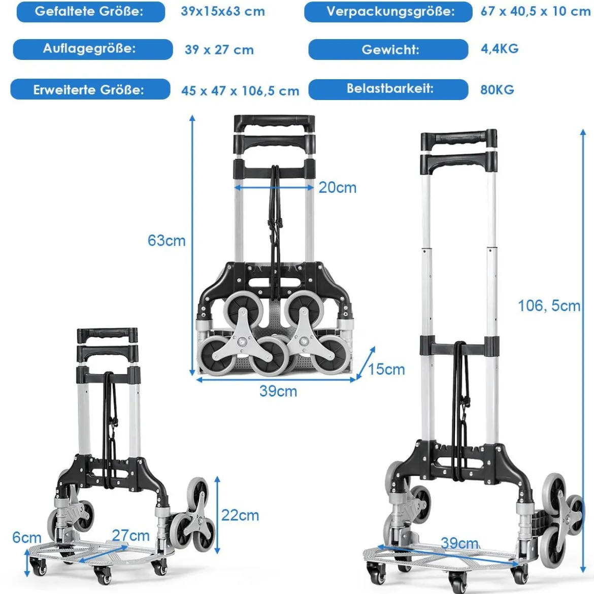 Tragbarer faltbarer Handwagen Handkarre Transportkarre Sackkarre Schwarz + Silber