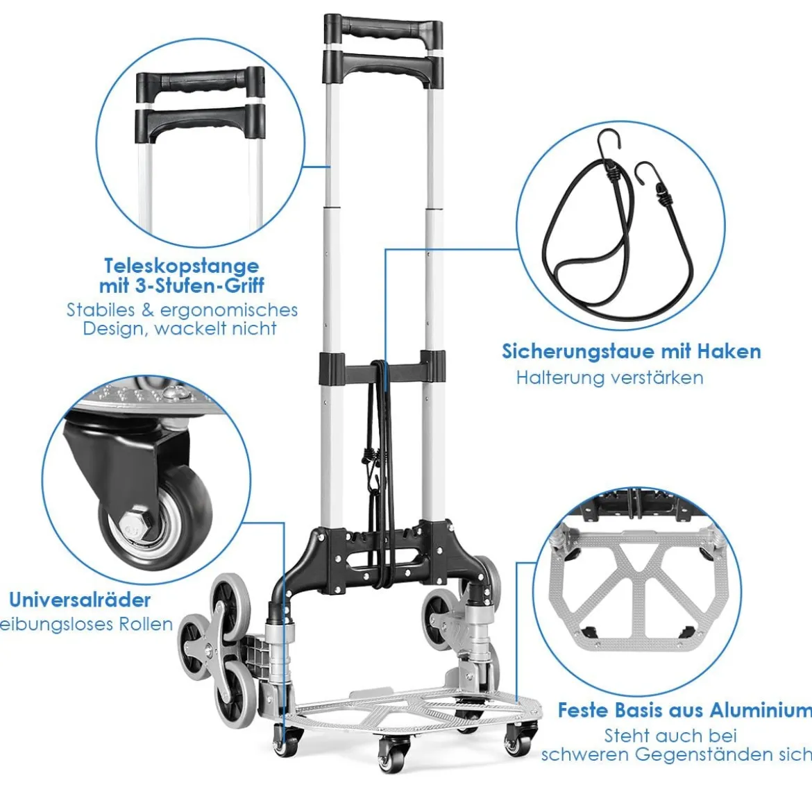 Tragbarer faltbarer Handwagen Handkarre Transportkarre Sackkarre Schwarz + Silber