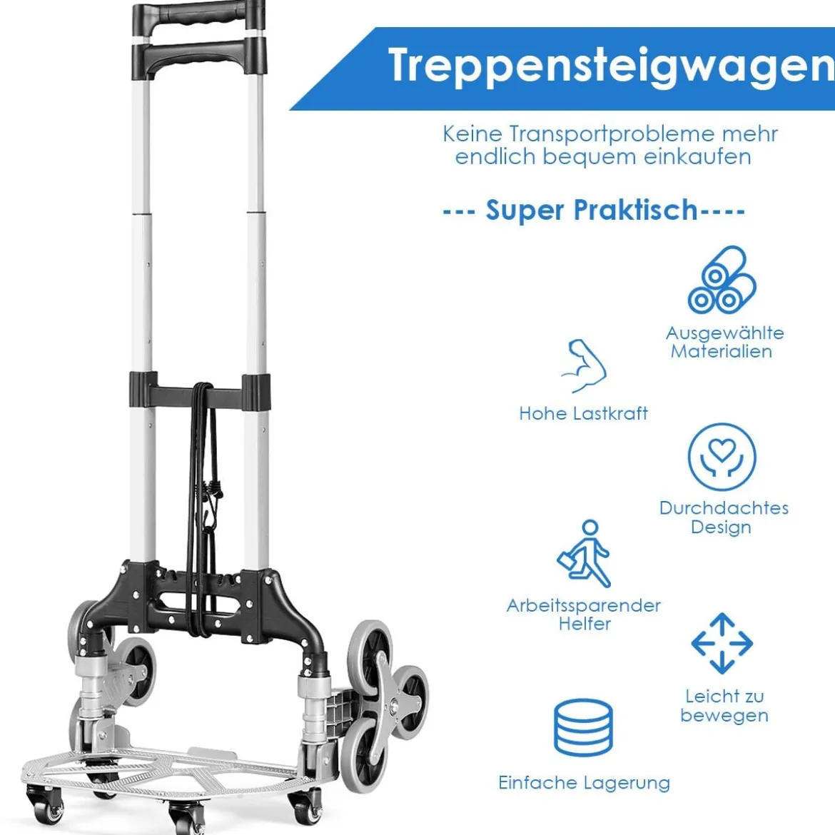 Tragbarer faltbarer Handwagen Handkarre Transportkarre Sackkarre Schwarz + Silber