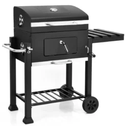 Tragbarer Holzkohlegrill Terrassengrill mit Rädern kohlegrill Holzkohle Grillwagen Schwarz