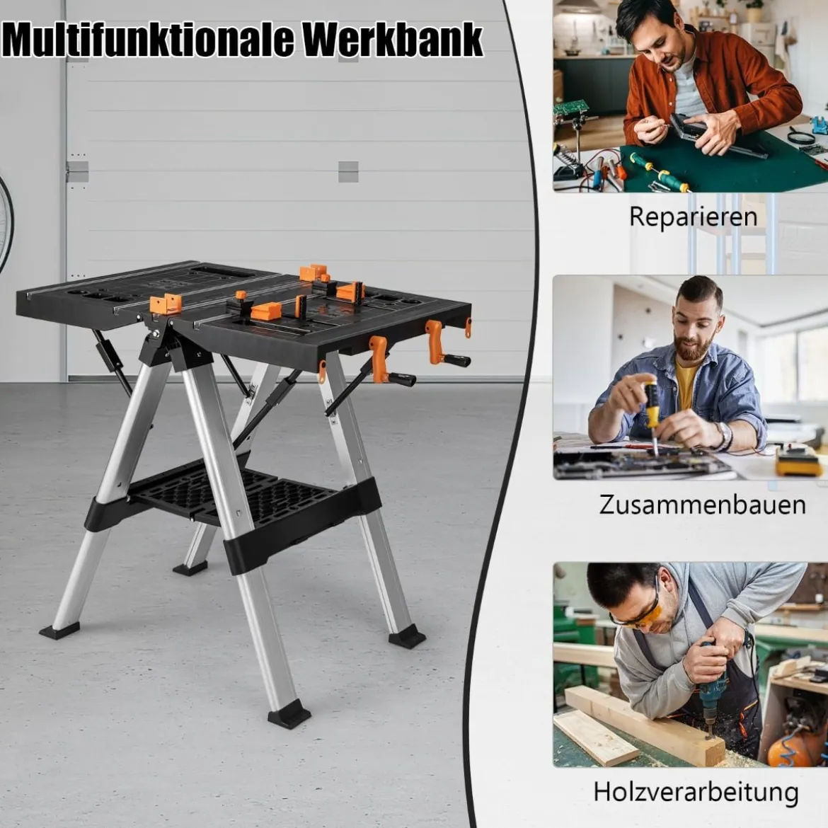 Tragbarer klappbarer Arbeitstisch Sägebock bis 454kg Werktisch bis 200kg für Werkstatt Garage Heim- und Handwerker