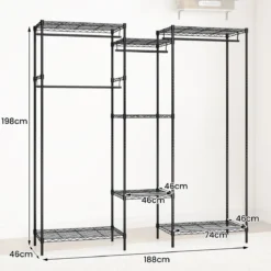 Tragbarer Kleiderschrank wandelbarer Kleiderorganizer mit L-Form & horizontaler Montage Schwarz