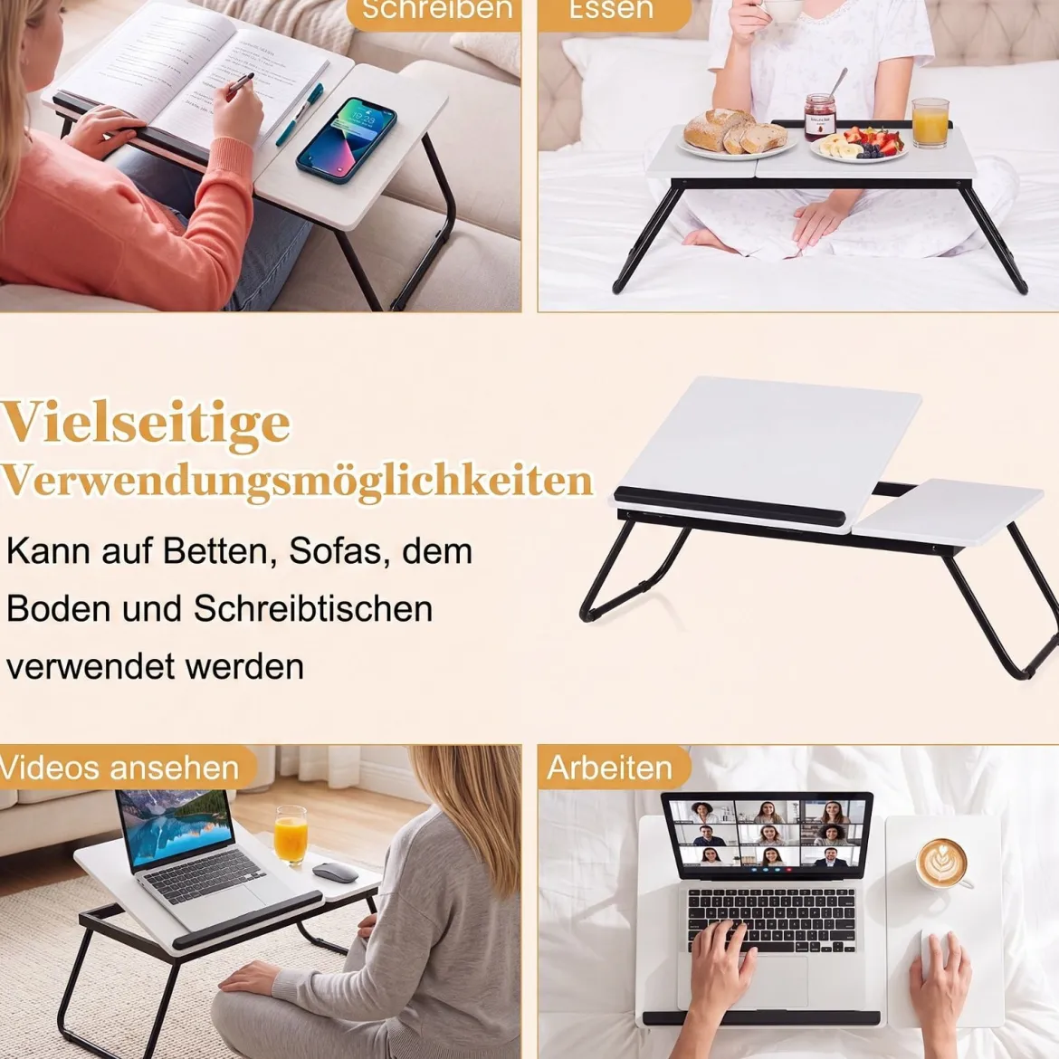 Tragbarer Laptoptisch Klappbarer Computerständer für Sofa & Bett Multifunktionaler Laptoptisch Weiß