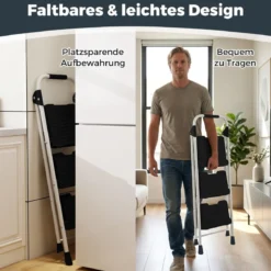 Tragbarer Leiter mit Gepolstertem Handlauf & Rutschfesten Stufen Klappbarer Trittleiter Schwarz