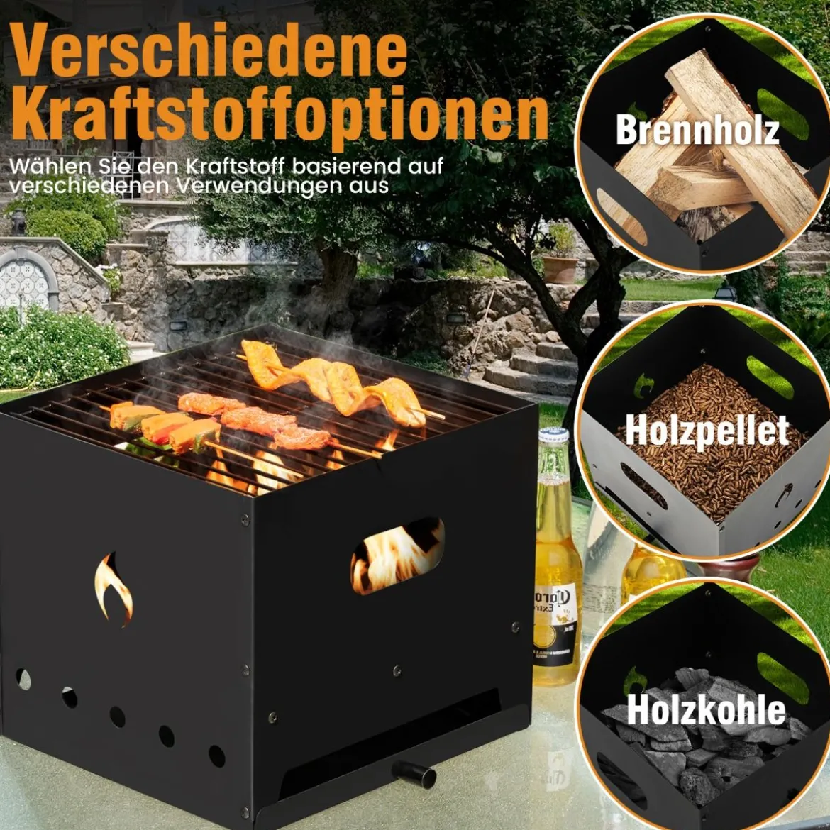 Tragbarer Mehrzweck 4-in-1-Pizzaofen mit Abdeckung & 2 Schicht Schwarz