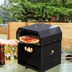 Tragbarer Mehrzweck 4-in-1-Pizzaofen mit Abdeckung & 2 Schicht Schwarz
