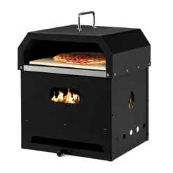 Tragbarer Mehrzweck 4-in-1-Pizzaofen mit Abdeckung & 2 Schicht Schwarz