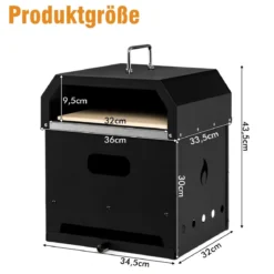 Tragbarer Mehrzweck 4-in-1-Pizzaofen mit Abdeckung & 2 Schicht Schwarz