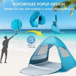 Tragbarer Pop up Strandzelt mit Tragetasche UPF50+ Sonnenschutz für 2-4 Personen Blau