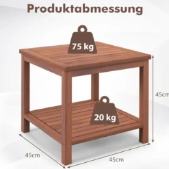 Tragbarer Rechteckiger Beistelltisch mit Lamellen-Tischplatte Holzbeistelltisch 45 x 45 x 45 cm