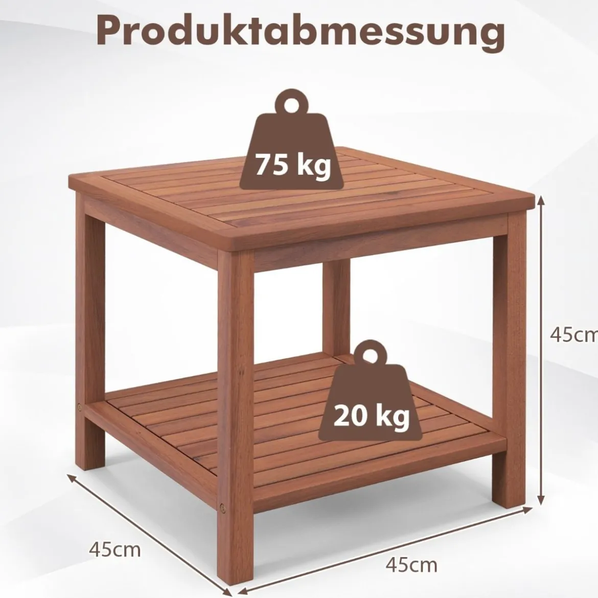 Tragbarer Rechteckiger Beistelltisch mit Lamellen-Tischplatte Holzbeistelltisch 45 x 45 x 45 cm