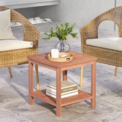 Tragbarer Rechteckiger Beistelltisch mit Lamellen-Tischplatte Holzbeistelltisch 45 x 45 x 45 cm