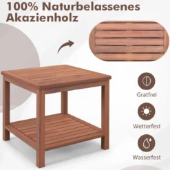 Tragbarer Rechteckiger Beistelltisch mit Lamellen-Tischplatte Holzbeistelltisch 45 x 45 x 45 cm