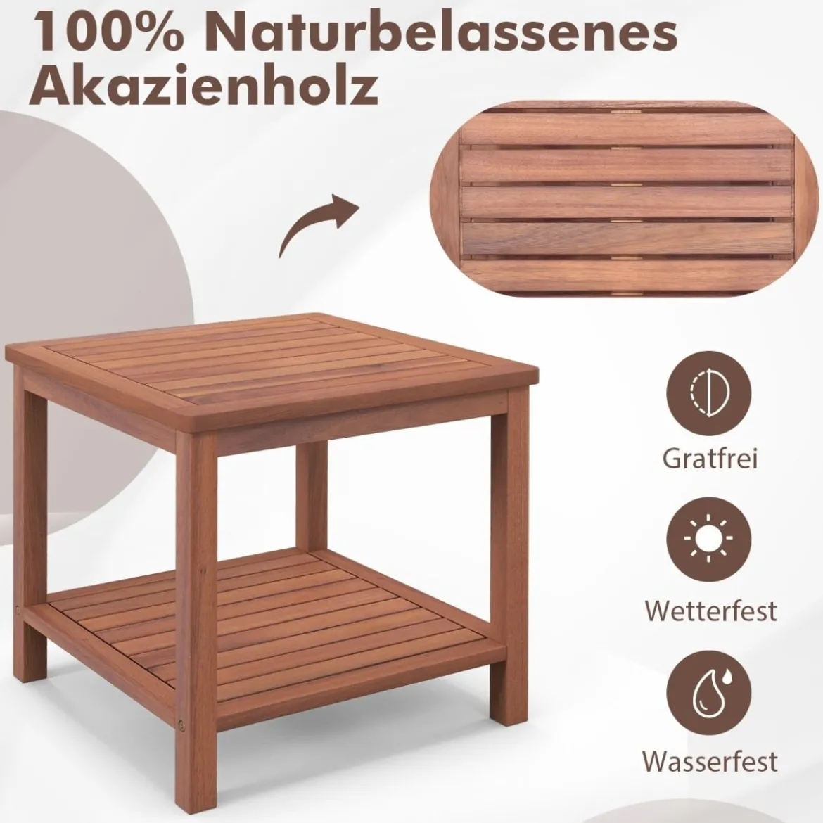 Tragbarer Rechteckiger Beistelltisch mit Lamellen-Tischplatte Holzbeistelltisch 45 x 45 x 45 cm