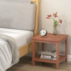 Tragbarer Rechteckiger Beistelltisch mit Lamellen-Tischplatte Holzbeistelltisch 45 x 45 x 45 cm