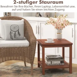 Tragbarer Rechteckiger Beistelltisch mit Lamellen-Tischplatte Holzbeistelltisch 45 x 45 x 45 cm