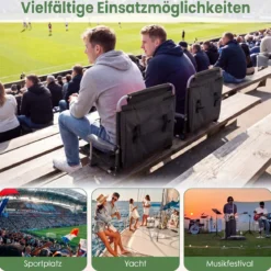 Tragbarer Stadionsitz mit Rückenlehne Klappbarer Tribünenstuhl mit Schultergurt Schwarz