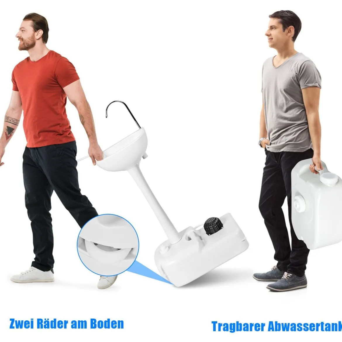 Tragbares Camping-Waschbecken mit 17L Wassertank & Rädern & Handtuchhalter & Fußpumpe