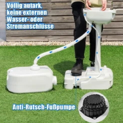 Tragbares Camping-Waschbecken mit 17L Wassertank & Rädern & Handtuchhalter & Fußpumpe