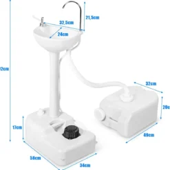 Tragbares Camping-Waschbecken mit 17L Wassertank & Rädern & Handtuchhalter & Fußpumpe