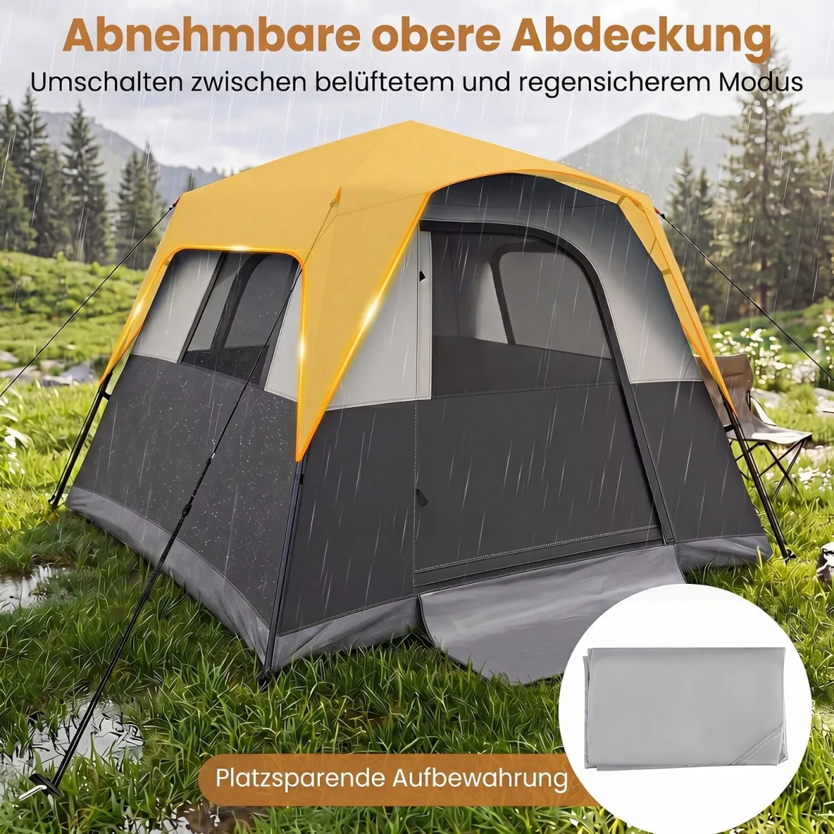 Tragbares Campingzelt für 6 Personen mit Sonnenschutz Wasserfestes Pop-up Zelt mit Tragetasche Grau