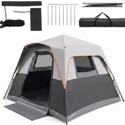 Tragbares Campingzelt für 6 Personen mit Sonnenschutz Wasserfestes Pop-up Zelt mit Tragetasche Grau