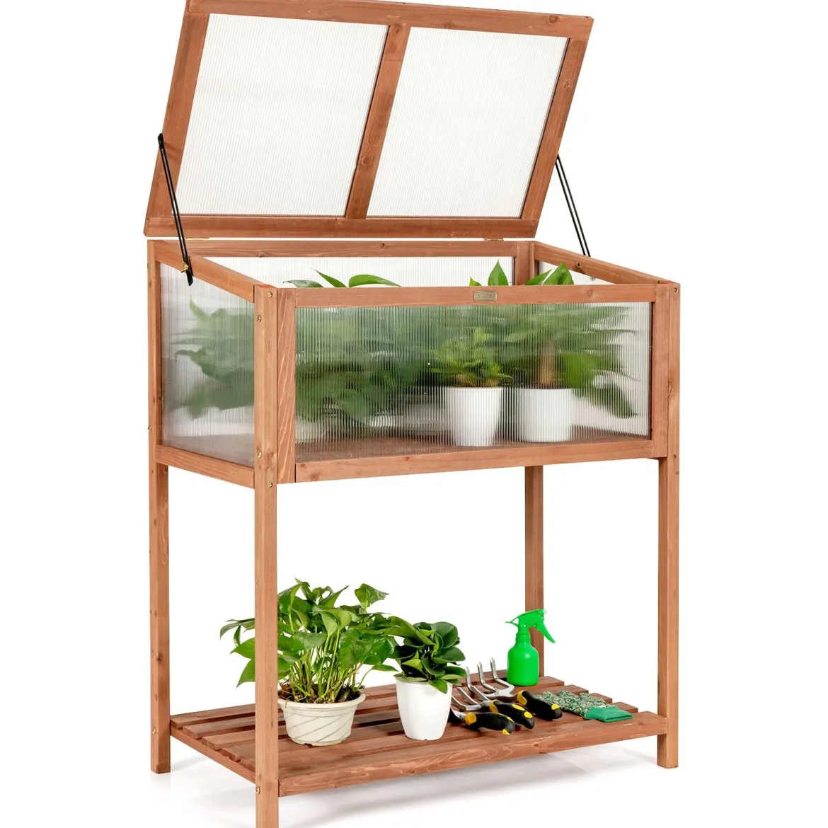 Tragbares Gewächshaus hölzernes Gewächshaus Frühbeet mit Ablage 90 x 49 x 104,5 cm Natur