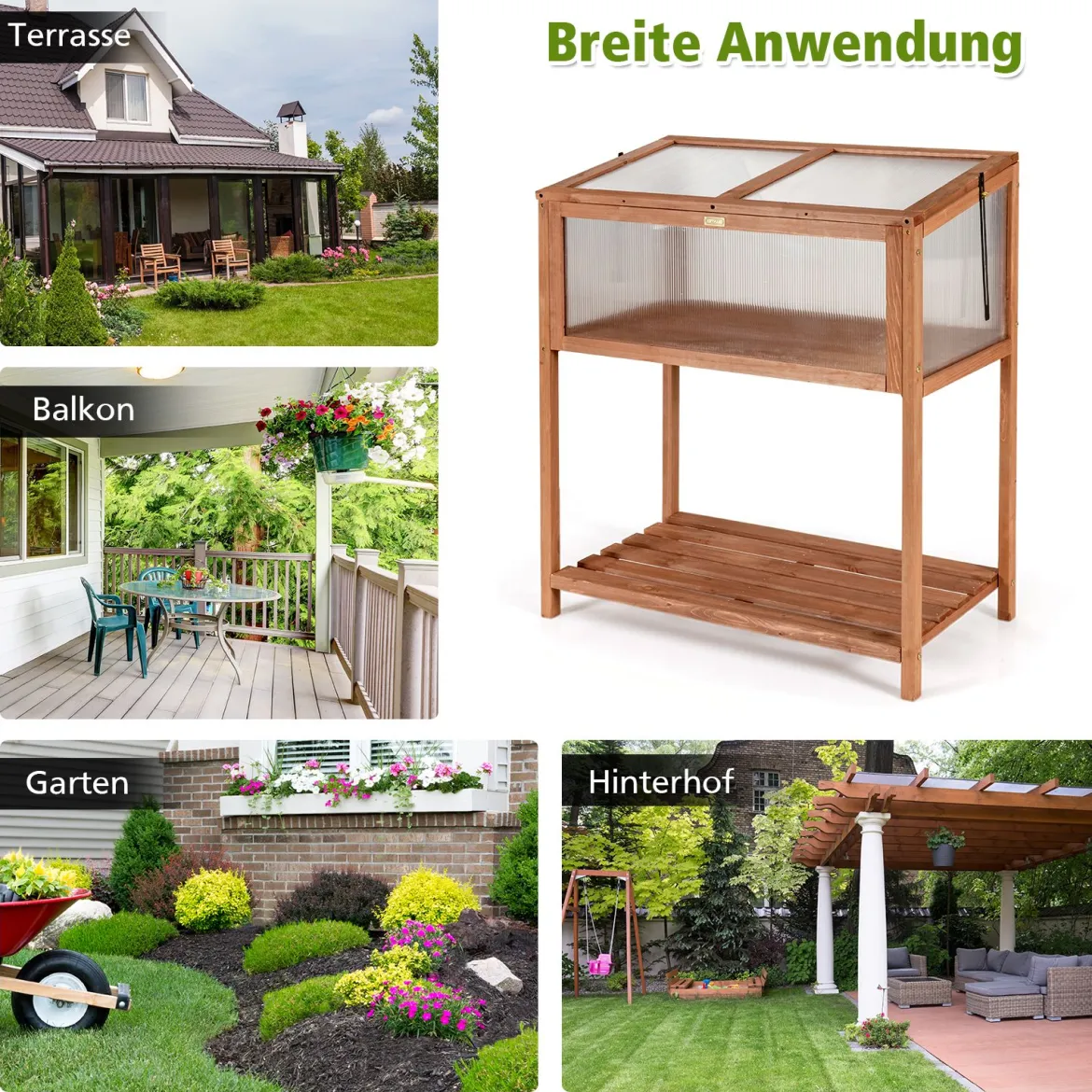 Tragbares Gewächshaus hölzernes Gewächshaus Frühbeet mit Ablage 90 x 49 x 104,5 cm Natur
