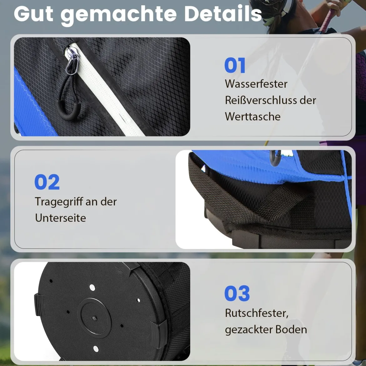 Tragbares Golf Cart Bag mit 14 er Unterteilung & Regenhaube Golfbag Leichte Golftasche Blau