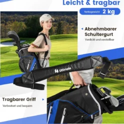Tragbares Golf Cart Bag mit 14 er Unterteilung & Regenhaube Golfbag Leichte Golftasche Blau