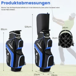 Tragbares Golf Cart Bag mit 14 er Unterteilung & Regenhaube Golfbag Leichte Golftasche Blau