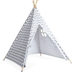 Tragbares Kinder SpielzeltIndianerzelt tragbar Stoffzelt Spielhaus für Kinder 120 x 120 x 160 cm Weiß + Grau