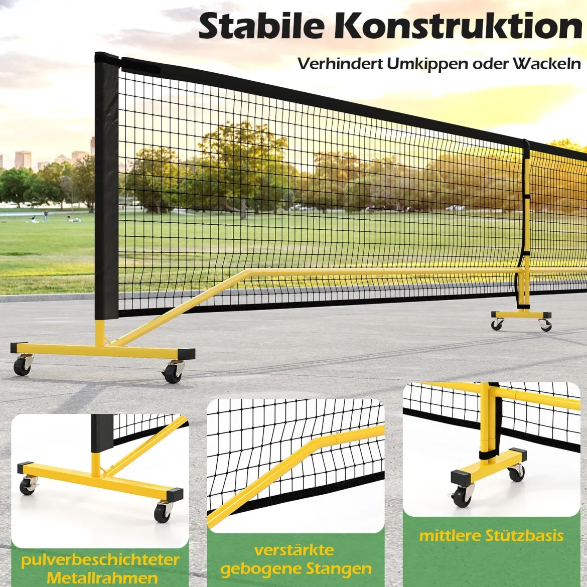 tragbares Pickleball Netz mit Rollen 6,7 m Pickleball-System in offizieller Größe mit Metallrahmen