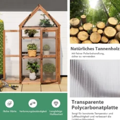 Tragbares 3-stöckiges Mini-Gewächshaus aus Holz mit Abnehmbaren Regalen Transparent