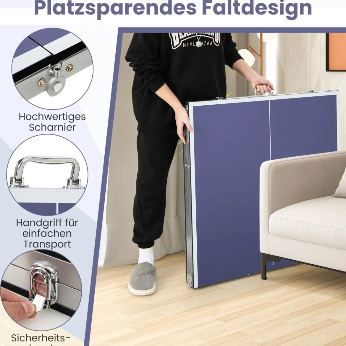 Tragbares Tischtennistisch-Set mit Netz & 2 Schlägern & 3 Bällen Mini Tischtennistisch