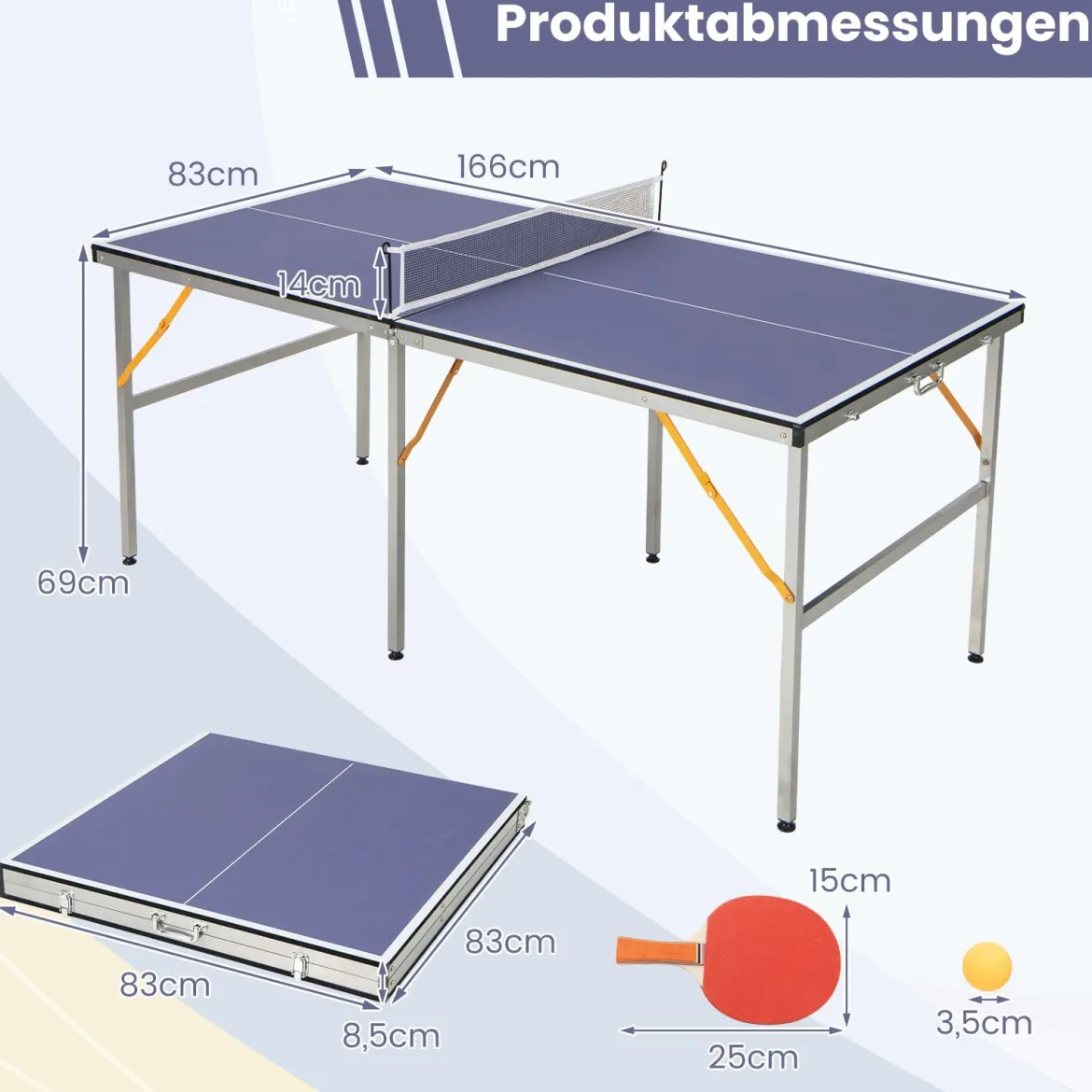Tragbares Tischtennistisch-Set mit Netz & 2 Schlägern & 3 Bällen Mini Tischtennistisch