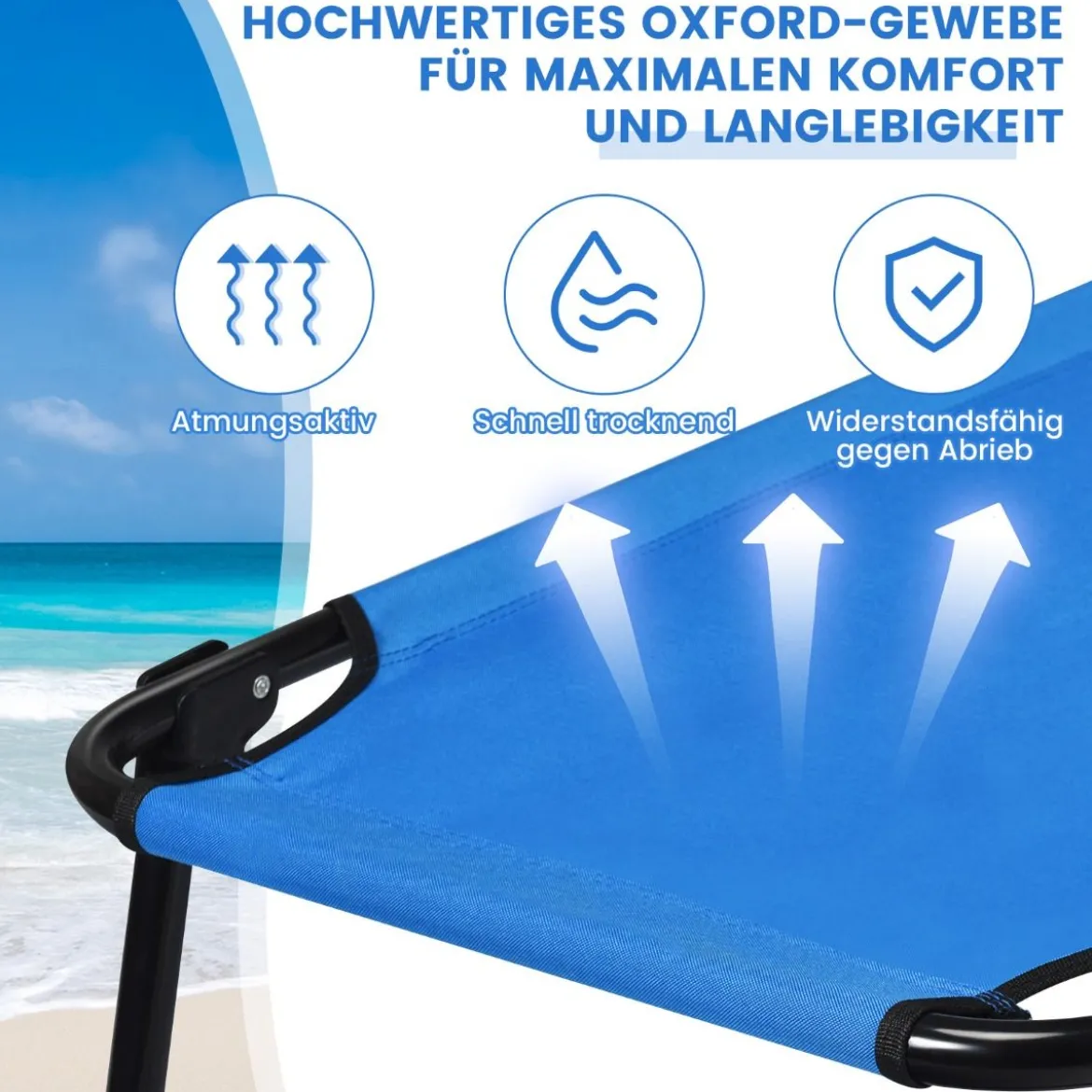Tragbares zusammenklappbares Campingbett 190 cm Langes Stoff-Schlafbett Blau