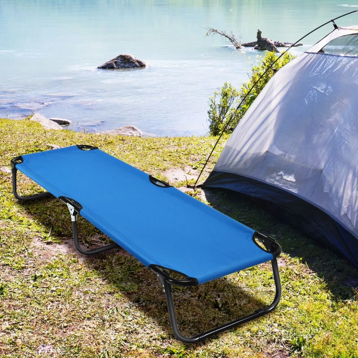 Tragbares zusammenklappbares Campingbett 190 cm Langes Stoff-Schlafbett Blau