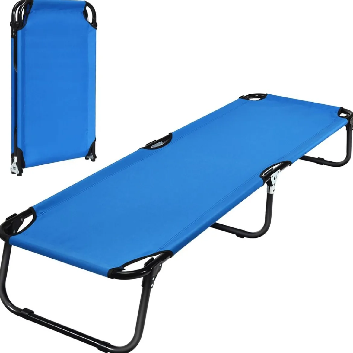 Tragbares zusammenklappbares Campingbett 190 cm Langes Stoff-Schlafbett Blau