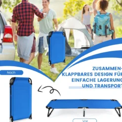 Tragbares zusammenklappbares Campingbett 190 cm Langes Stoff-Schlafbett Blau